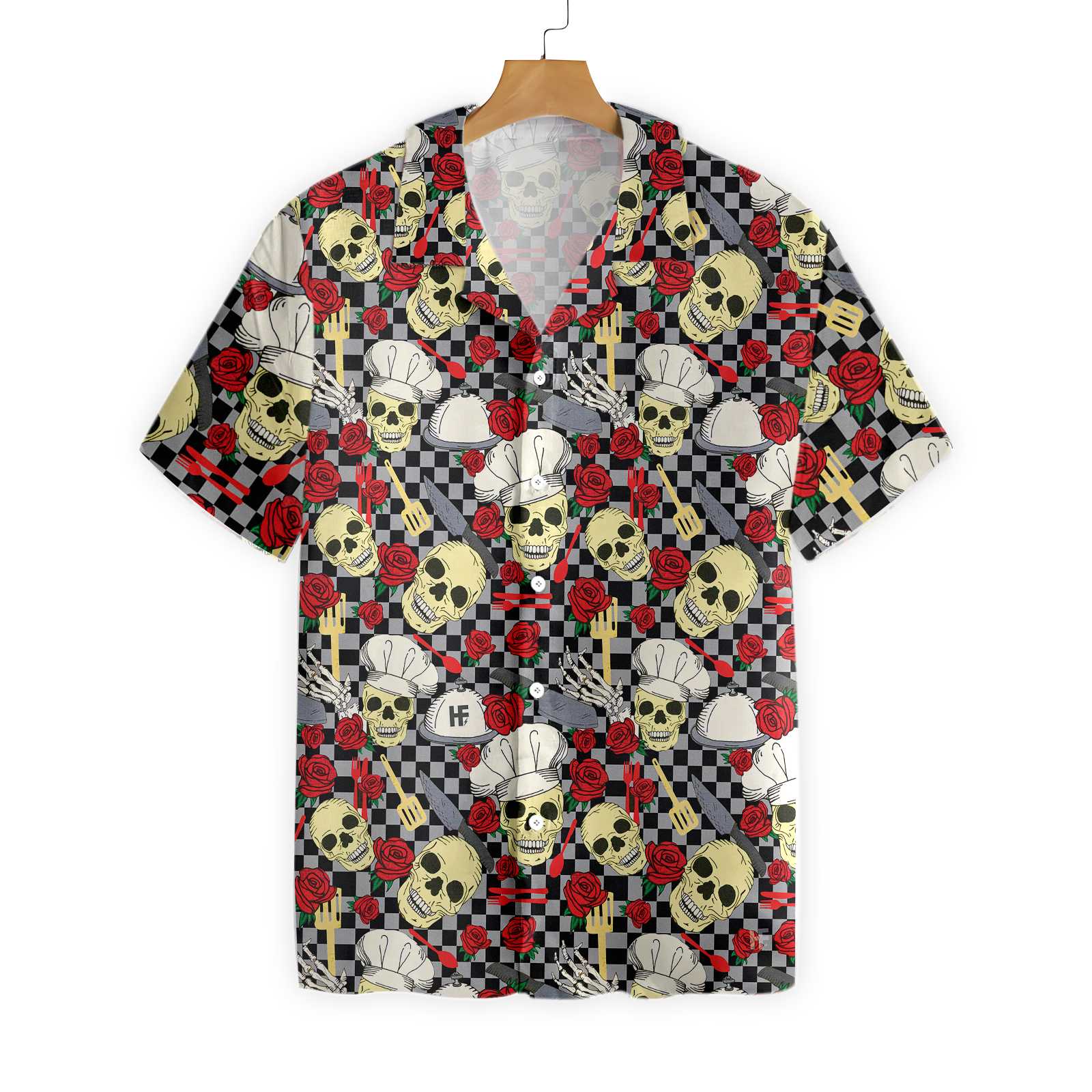 Skulls In Chef Hats And Red Roses Patterned 1101 Hawaii Shirt Ha46074