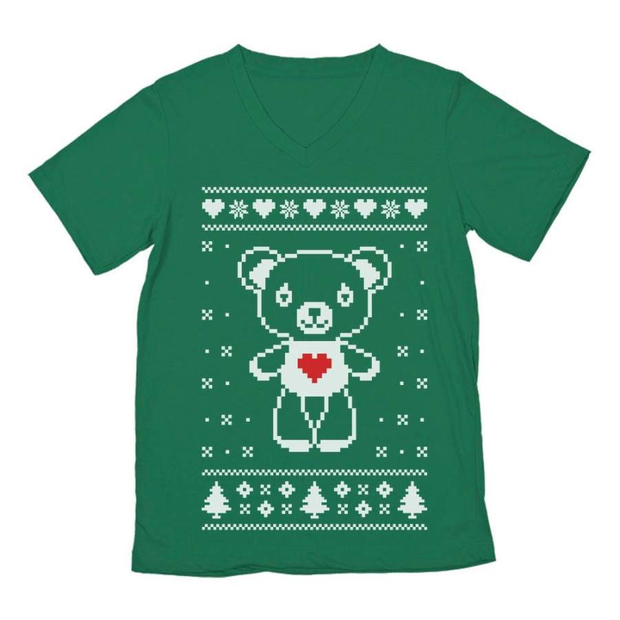 Big White Furry Bear Doll Ugly Christmas Sweater Funny V-Neck T-Shirt