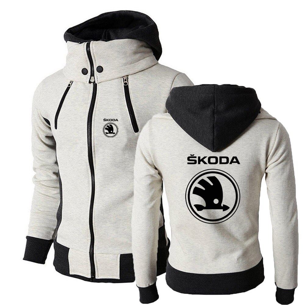 2023 New Spring Autumn Skoda Car Logo Print Hoodie Mens Casual Comfortable Harajuku Zipper Slim Pullover Solid Sweatshirt Coats alx