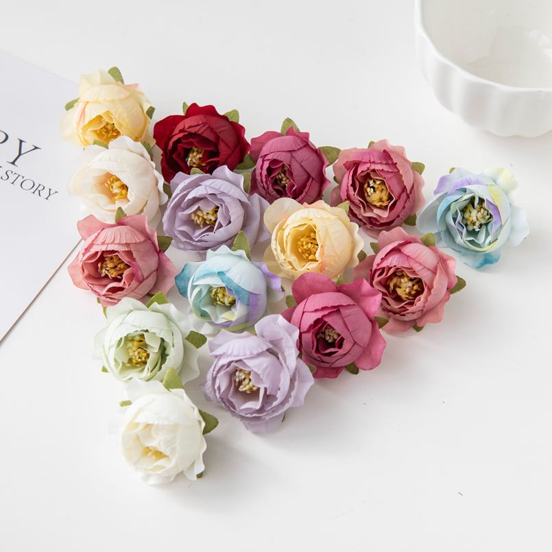 100PCS Artificial Flowers Wedding Decoration Christmas Garland Home Room Scrapbooking Brooch DIY Gifts Candy Box Fake Silk Peony alx