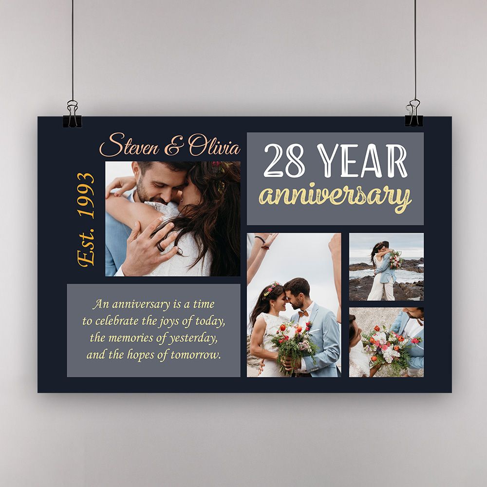 Personalized Photo 28Th Wedding Anniversary Gifts Poster For Couple, Parents, Wife & Husband, Him, Her