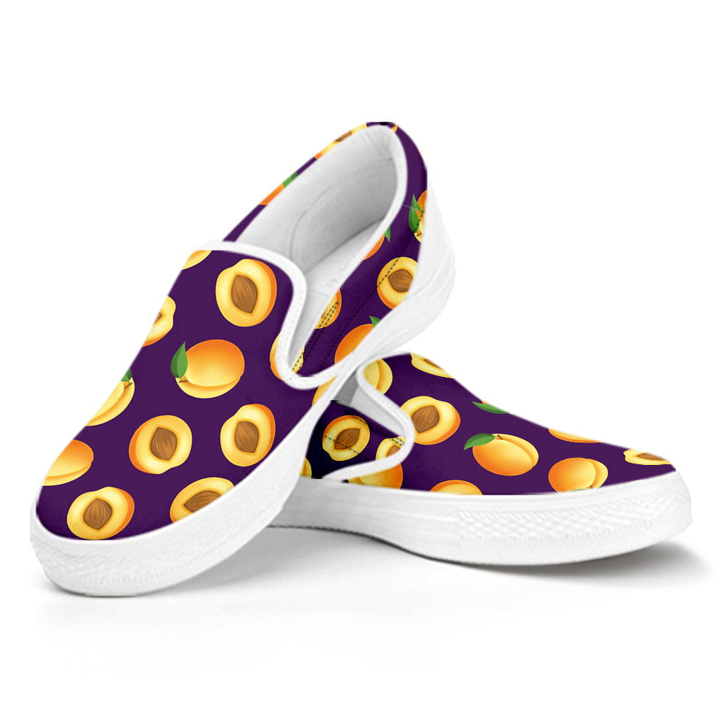 Apricot Fruit Pattern Print White Slip On Shoes