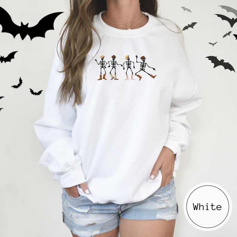 Dancing Skeleton Halloween Embroidered Sweatshirt 2D Crewneck Sweatshirt All Over Print Sweatshirt For Women Sweatshirt For Men Sws3446