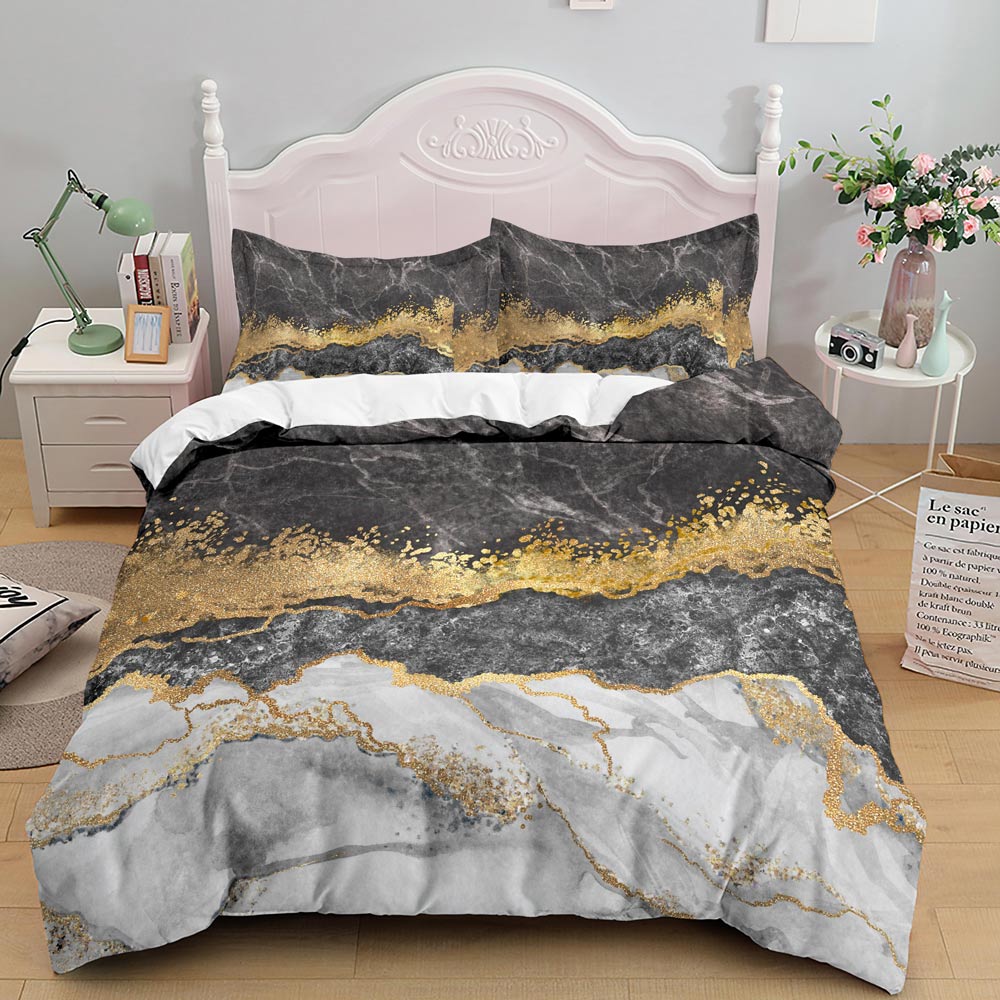 Marble Duvet Cover Pillowcase Black Queen King Size Bedding Set Geometric Quilt Cover Single Double Queen Luxury Cover