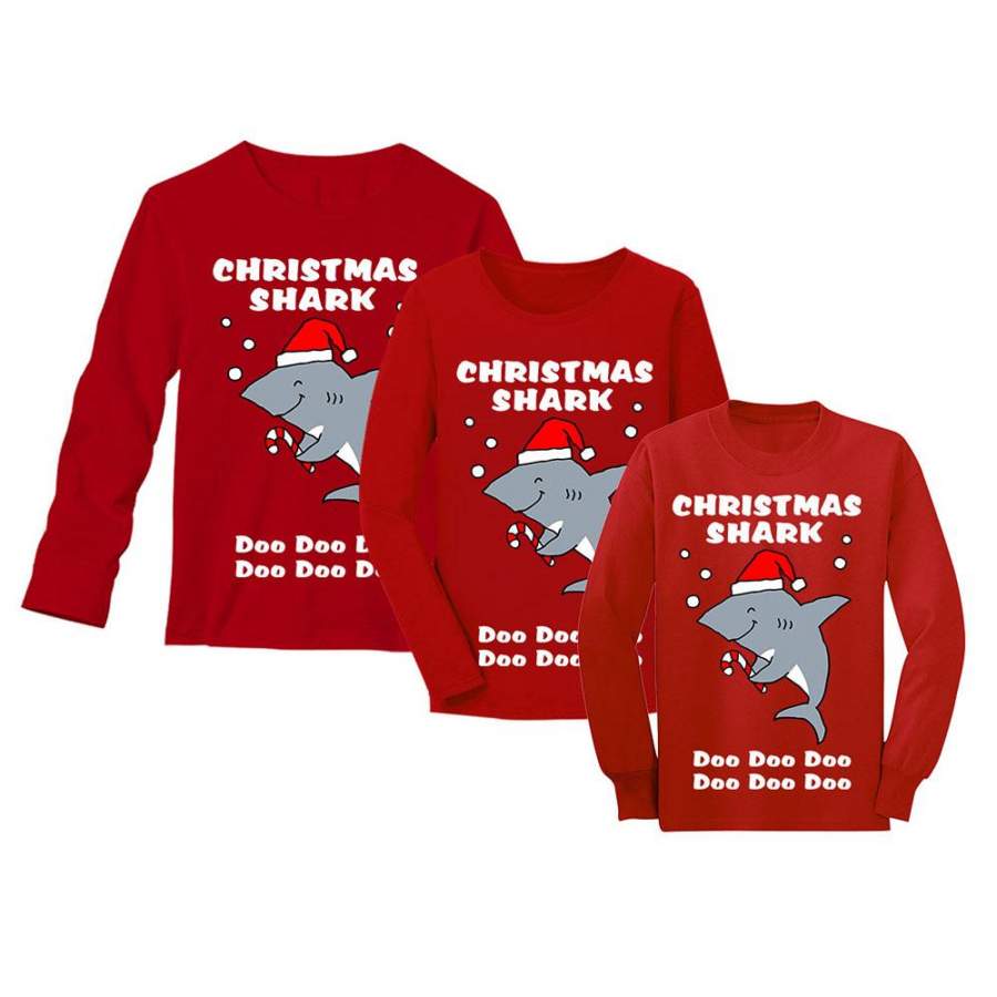 Christmas Shark Doo Doo Doo Ugly Holiday Long Sleeve Shirt Set For Mom Dad kids