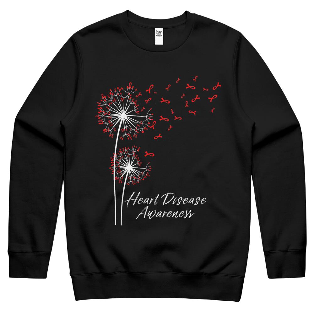 Dandelion Go Red Ribbon Heart Disease Awareness Month Women Crewneck Sweatshirt