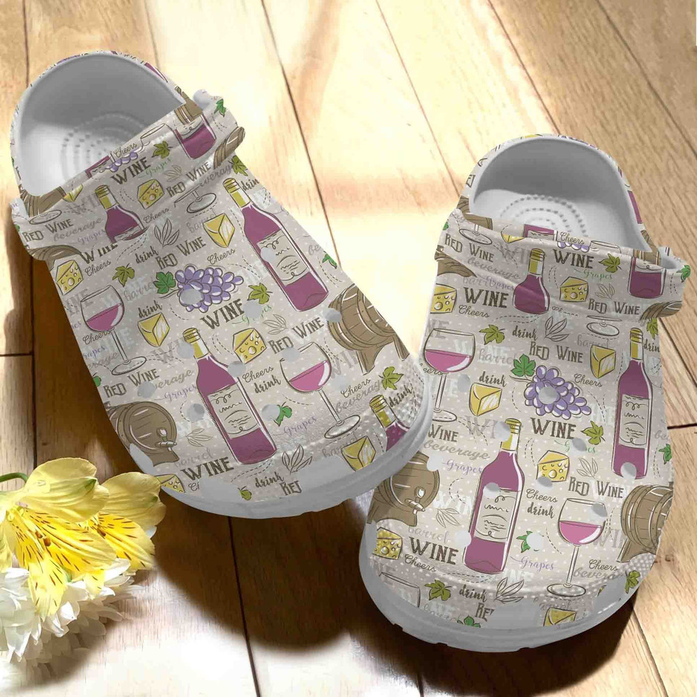 Grape Wine And Cheese Gift For Lover Rubber Crocs Clog Shoes Comfy Footwear