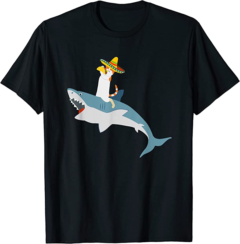 Cat Eating Taco on Shark Cinco De Mayo Design T-Shirt