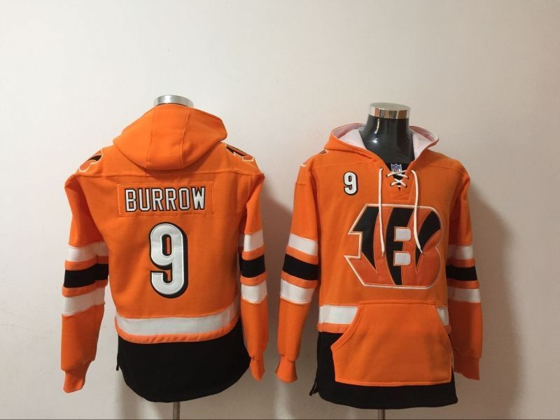 Cincinnati Bengals Joe Burrow #9 NFL 2020 Orange Hoodie Jersey