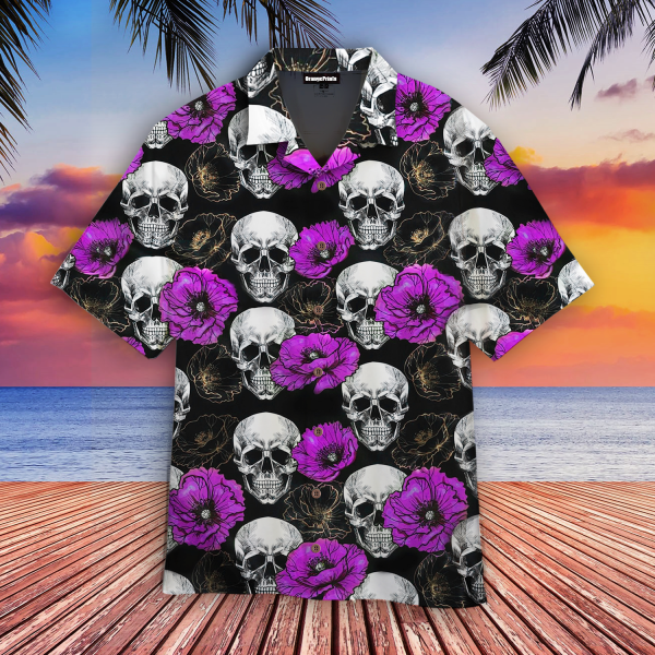 Skull Purple Flower Hawaii Shirt For Men Women Ha22952