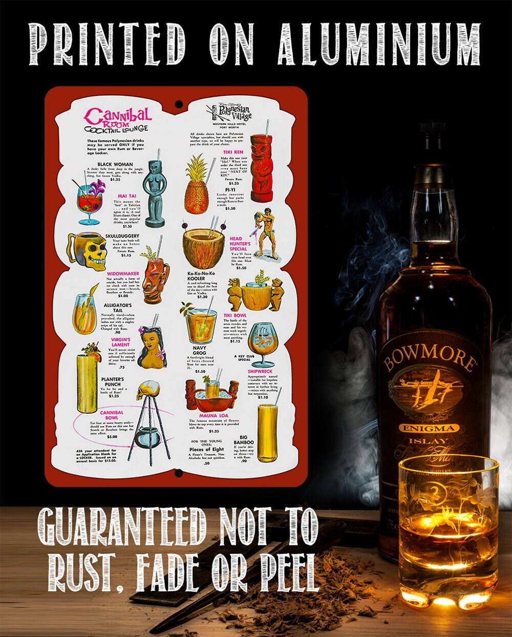 Metal Sign – Cannibal Room Cocktail Lounge Drink Menu – 8″x12″ or 12″x18″ – Durable Tin – Use Indoor/Outdoor-Bar Decor and Housewarming Gift