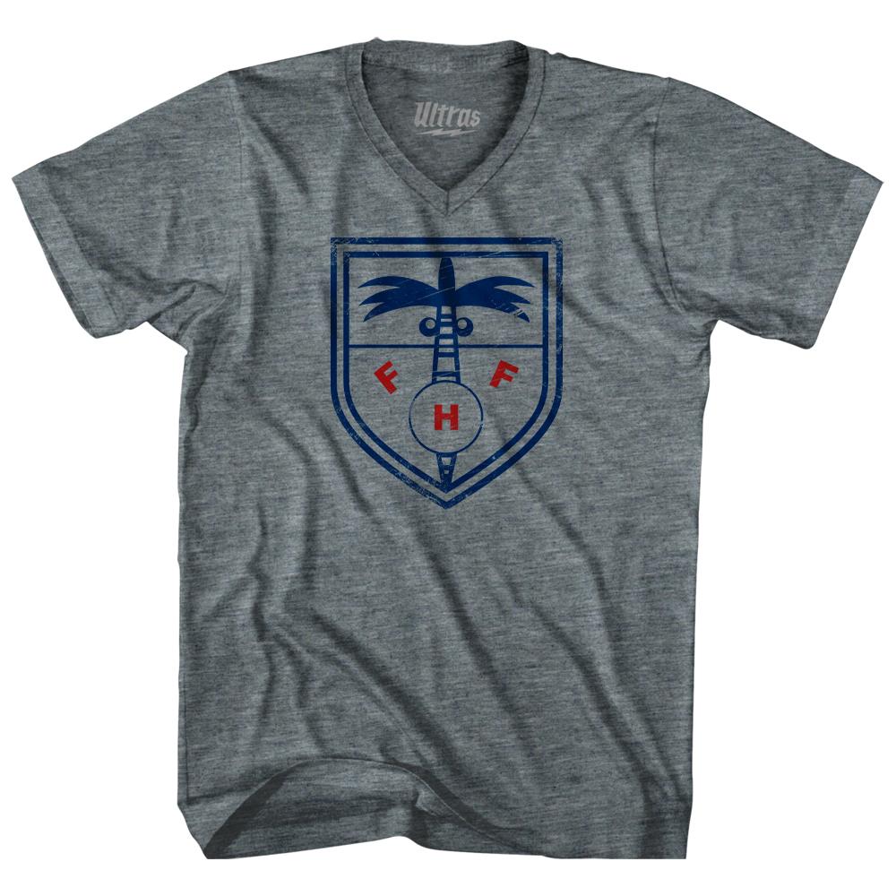 Vintage Haiti Soccer Crest Adult Tri-Blend V-Neck T-Shirt