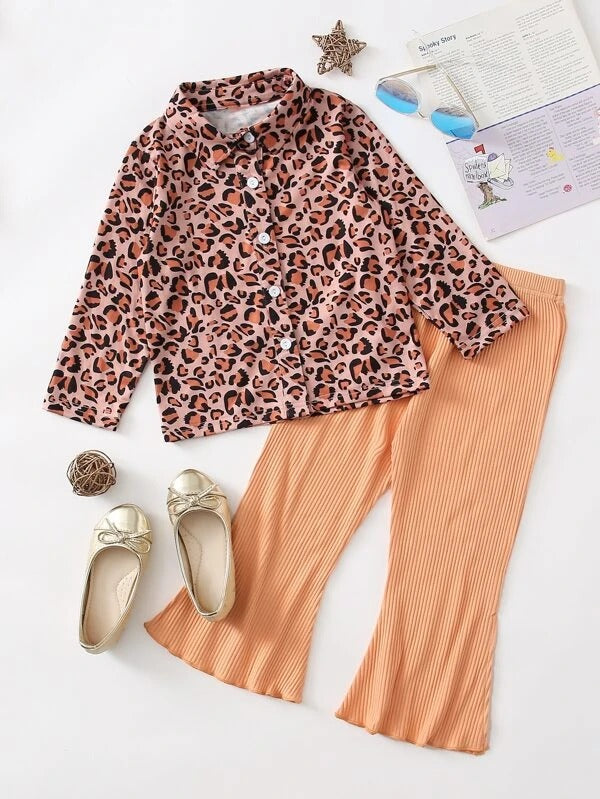 Toddler Girls Leopard Shirt With Flare Leg Pants