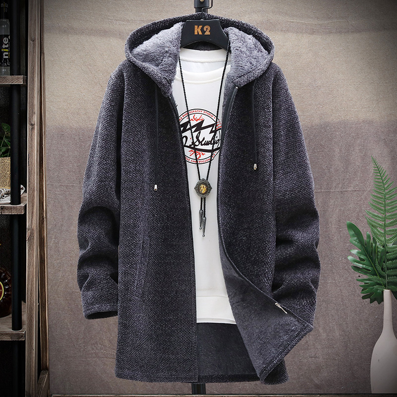 2022 Men’s Men’s Sweater Fleece Cardigan Winter Jacket Men’s Slim Sweater Winter Long Hooded Sweater Thick Warm Coat alx