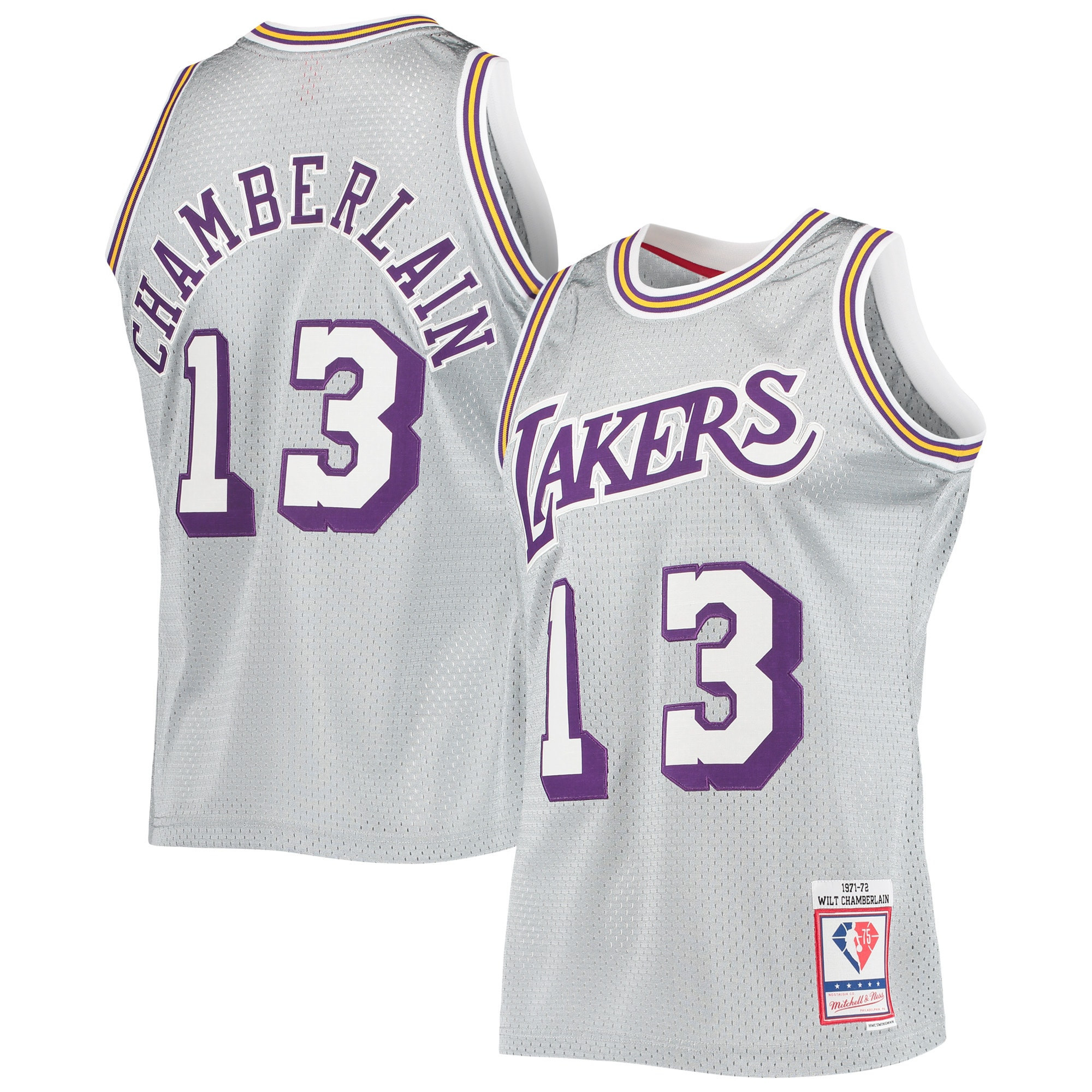 Wilt Chamberlain Los Angeles Lakers Mitchell & Ness 75th Anniversary 1971-72 Hardwood Classics Swingman Jersey – Silver NBA