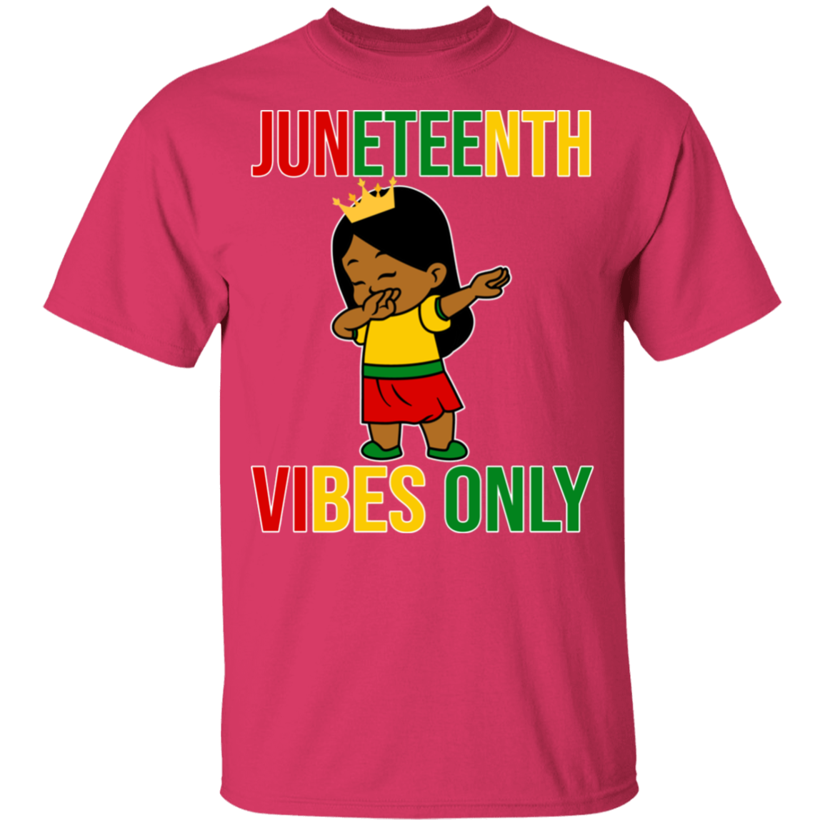 Pink Juneteenth Vibes Only Cool Dabbing African Girls Kids Melanin Proud Youth T-Shirt