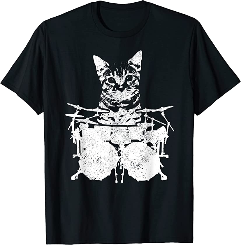 Drummer Cat Funny Cute Kitten Rock & Roll Drumming Drums T-Shirt