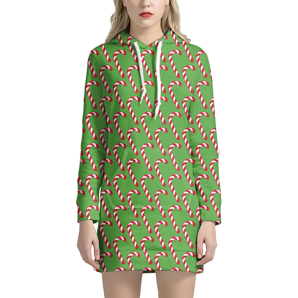 Merry Christmas Candy Cane Pattern Print Women’S Pullover Hoodie Dress