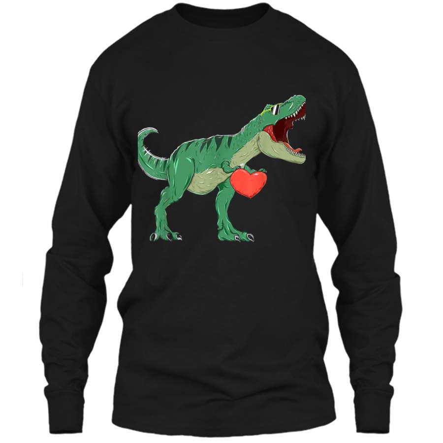 Boys Valentines Day  Kids T-Rex Dinosaur I Steal Hearts LS Ultra Cotton Tshirt