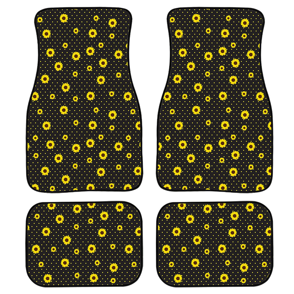 Polka Dot Sunflower Pattern Print Front And Back Car Floor Mats, Front Car Mat