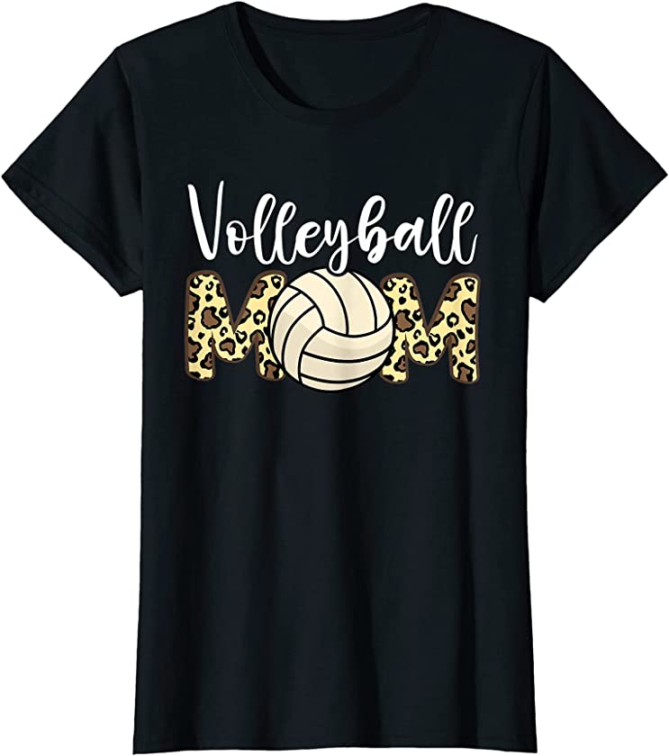 Womens Mother Day Volley Mama Leopard Daughter Volleyball Mom Coach T-Shirt