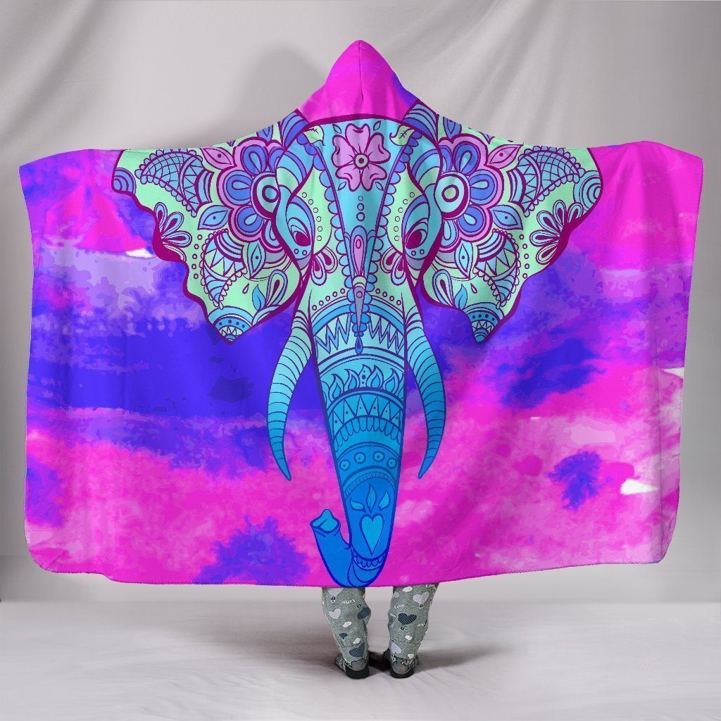 Watercolor Pink Elephant Hooded Blanket Gift For Elephant Lover