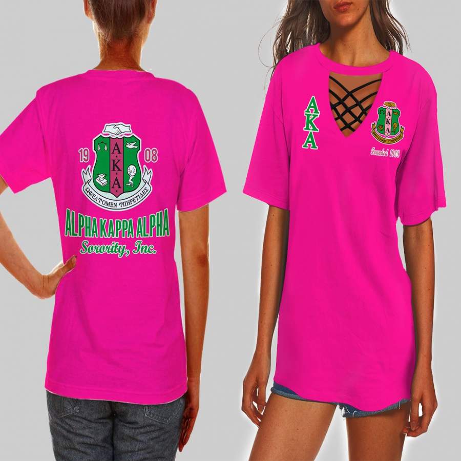 ALPHA KAPPA ALPHA HOLLOW OUT V-NECK T SHIRT 4520202