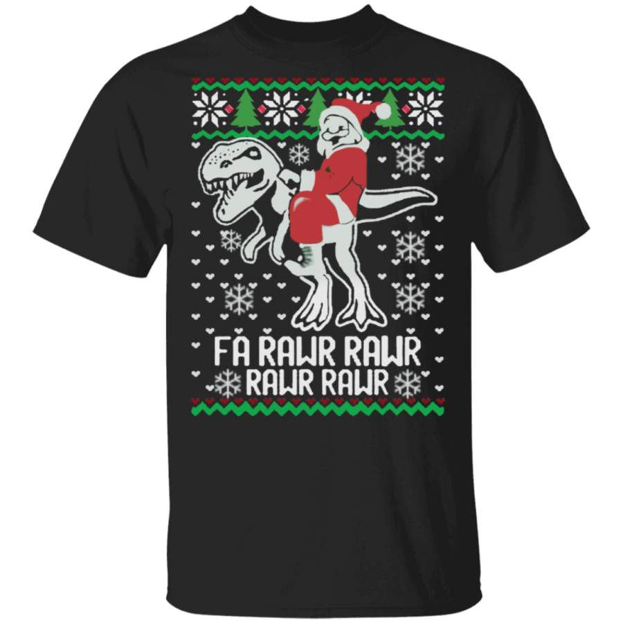 T-Rex With Santa Clause Fa Rawr Rawr Christmas T-Shirt Funny Dinosaur Xmas Shirt Gift For Boys