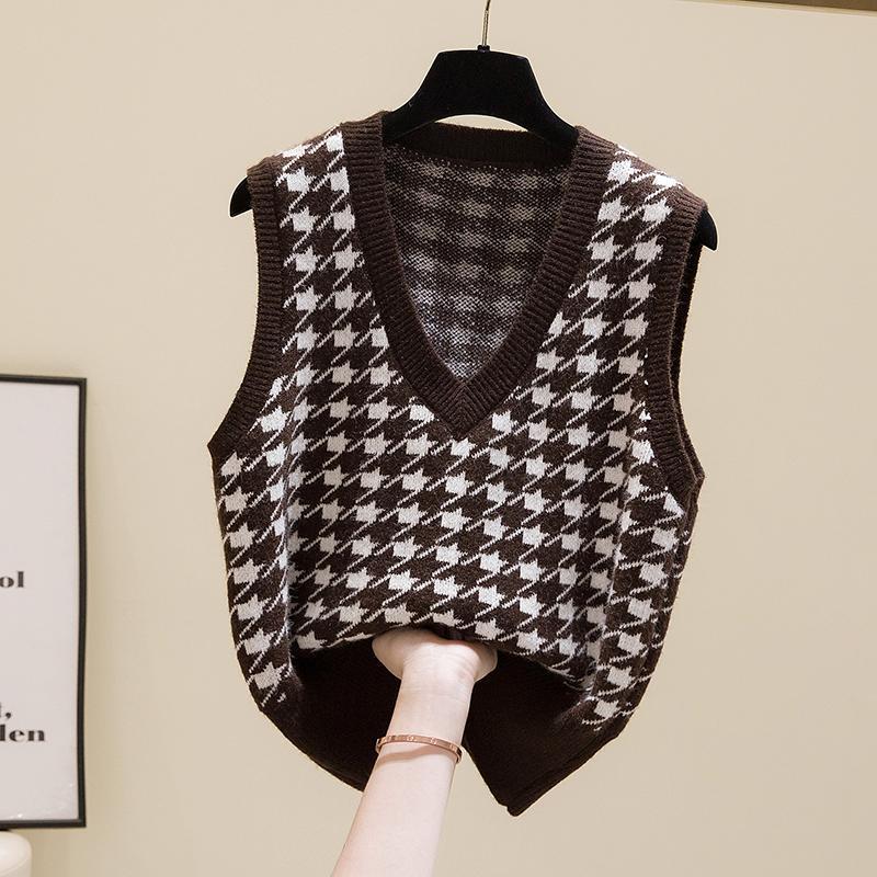 Sweater Vest Women Classic Simple Young V-neck Sleeveless Plaid Fashion Casual Knitted Spring Autumn Loose Femme Ladies Chic New alx