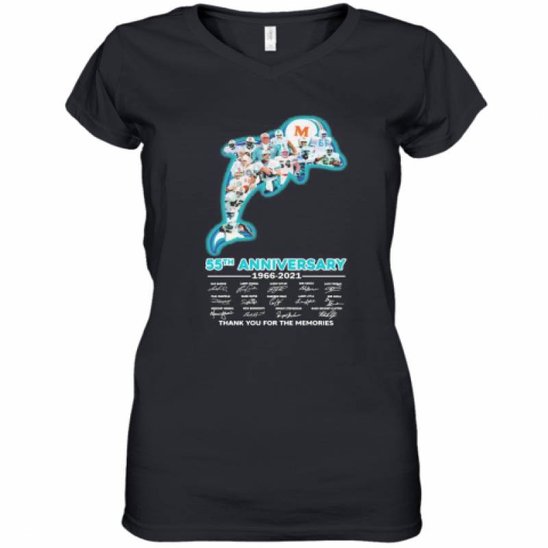 Miami Dolphins Logo 55Th Anniversary 1966 2021 Thank You For The Memories Signatures Women's V-Neck T-Shirt