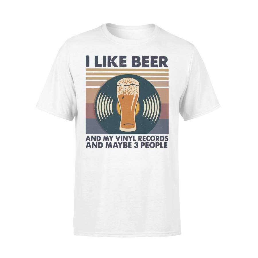 I Like Beer And My Vinyl Records And Maybe 3 People Vintage Retro T-shirt