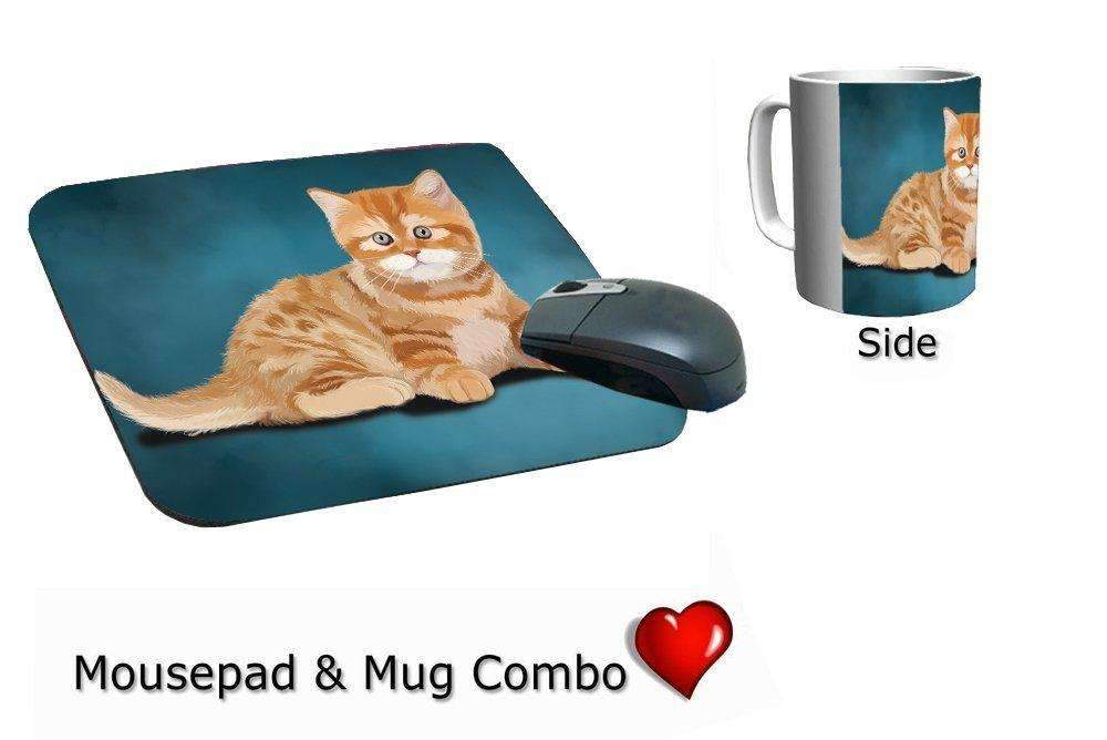 British Orange Kitten Cat Mug & Mousepad Combo Gift Set