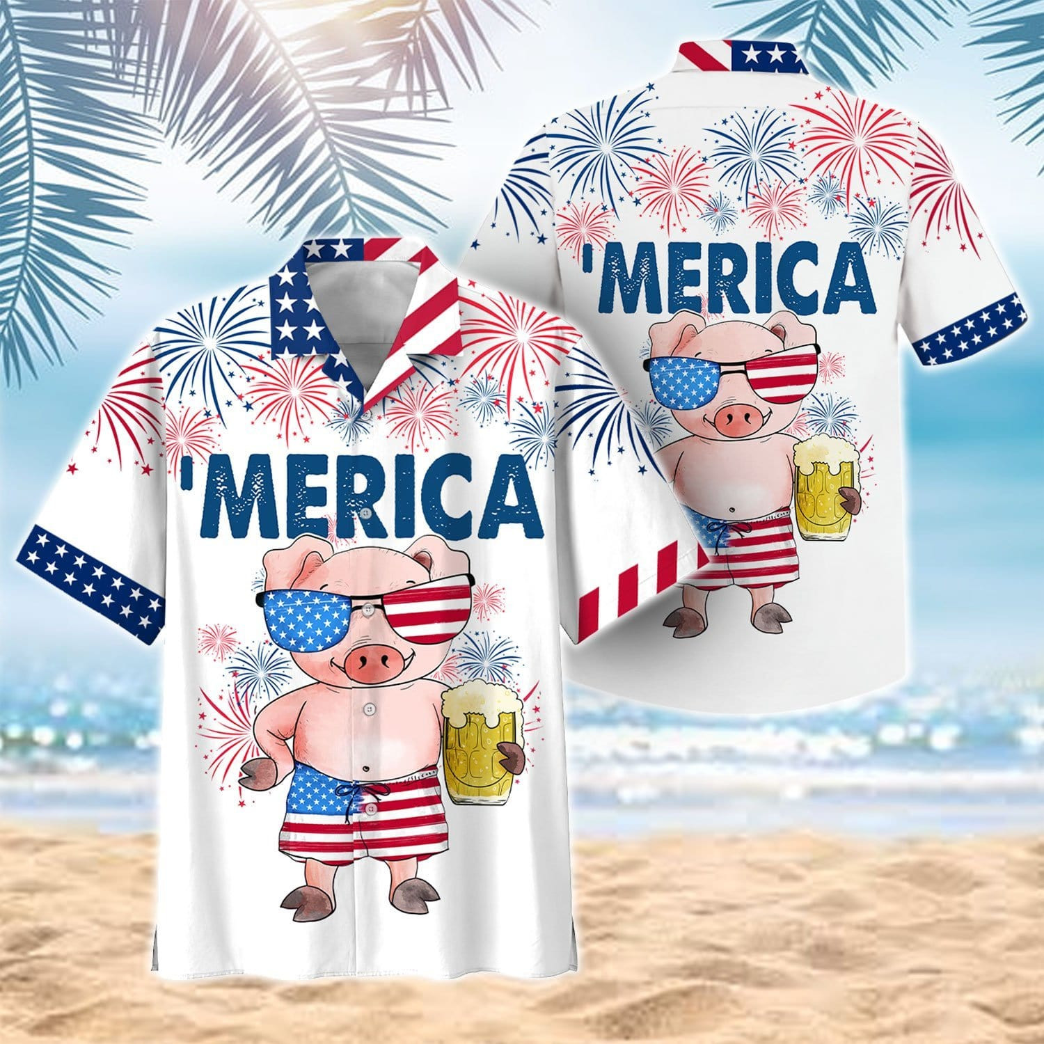 Cute Pig Merica For Independence Day Aloha Hawaii Shirts Kv Ha51950