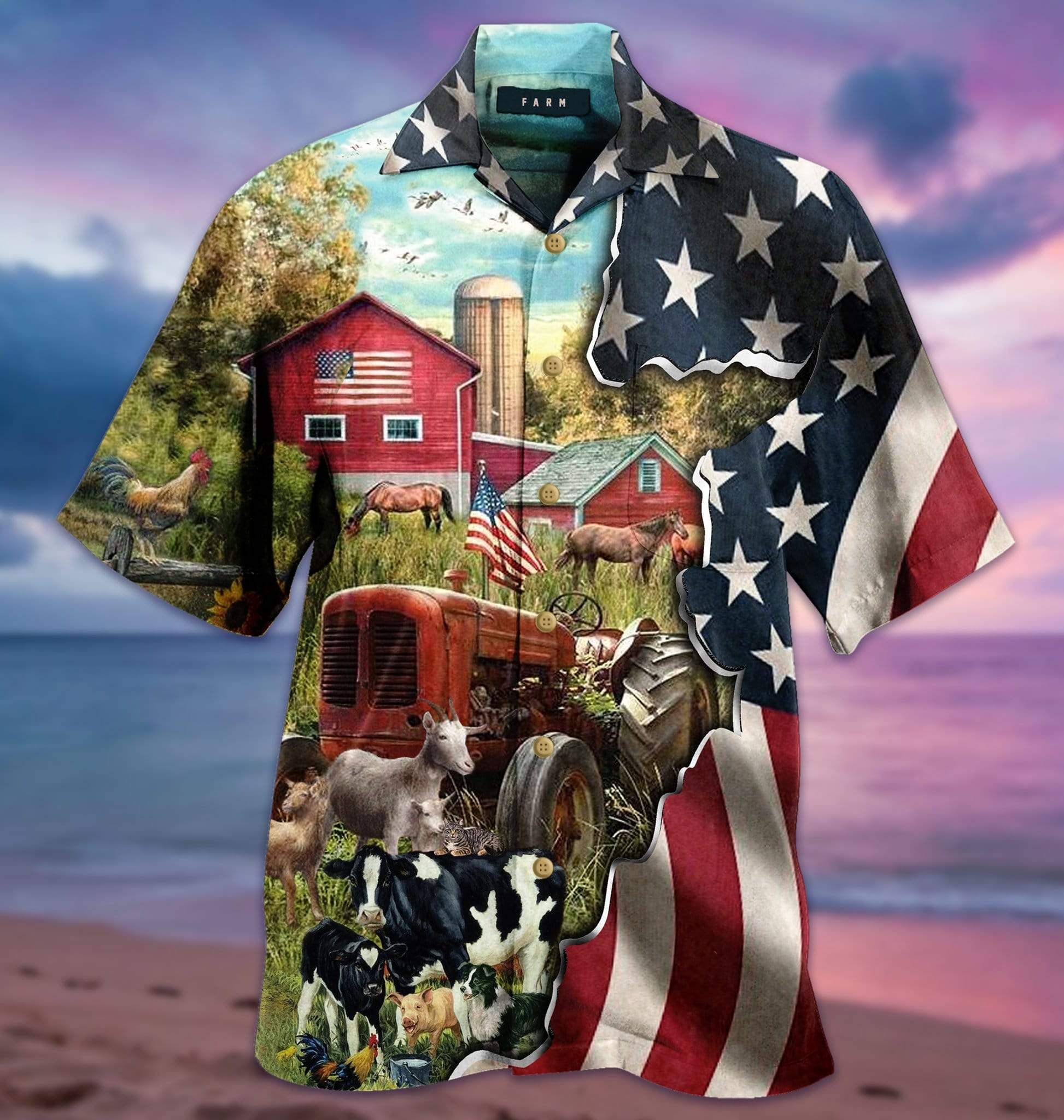 Patriot Farmer American Flag Unisex Hawaii Aloha Shirts Ha97624