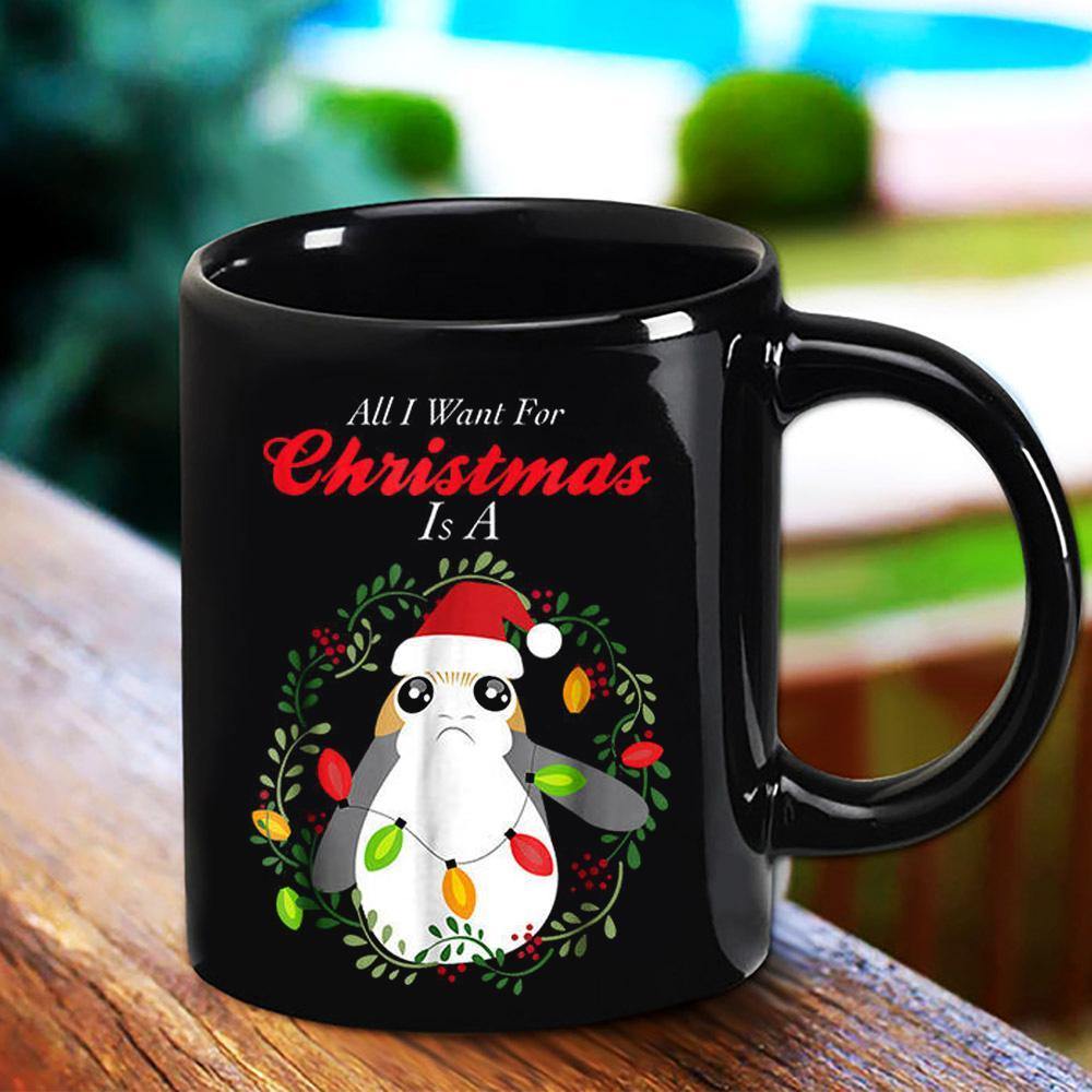 Cute Penguins All I Want For Christmas Is Penguins Christmas Wreath Xmas Light Best Gift Black Mug