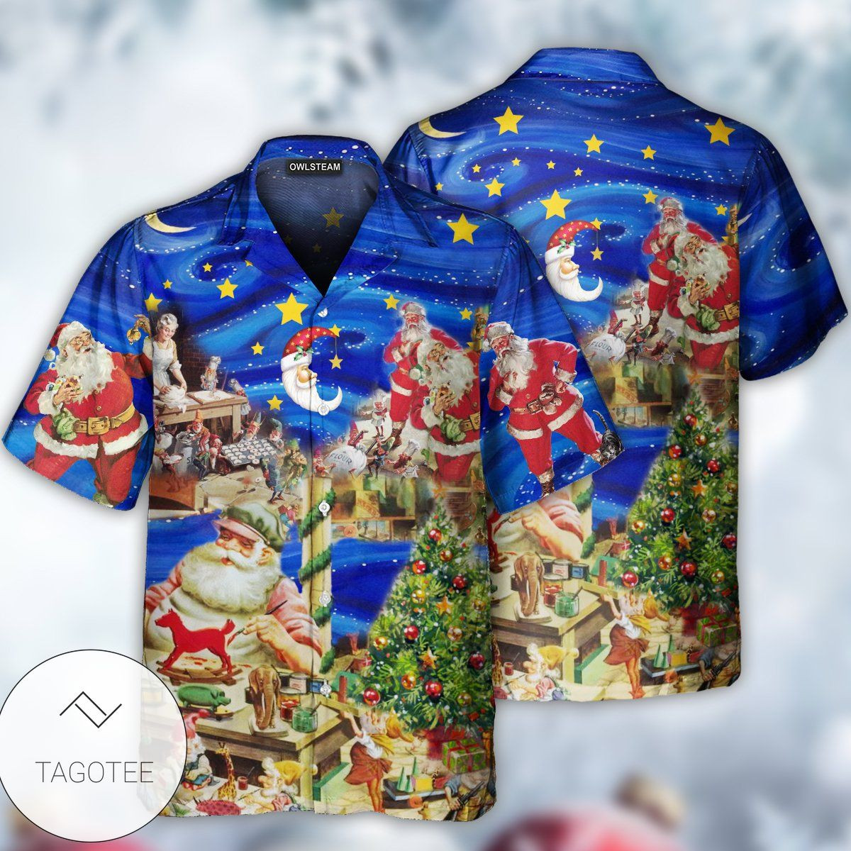 Christmas Hawaii Santas Toy Workshop Button Up Shirt For Men Ha90567