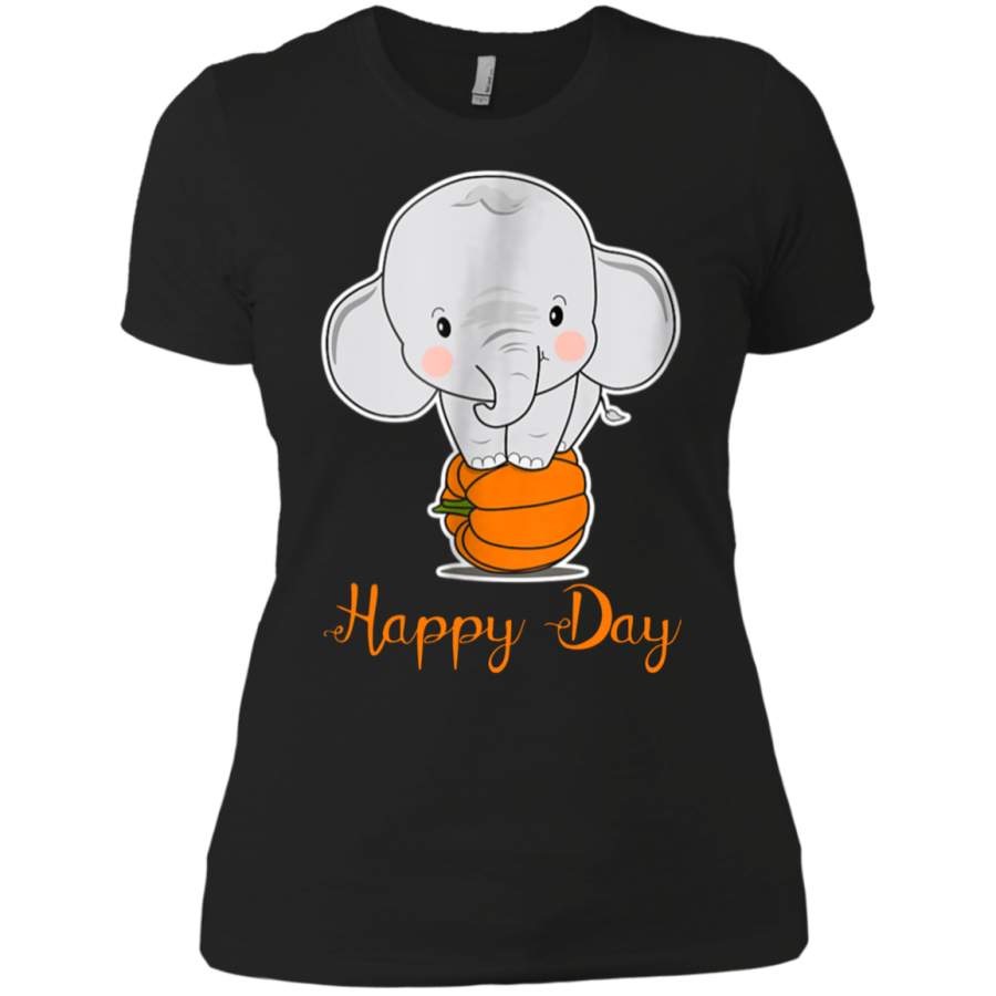 AGR Elephant Pumpkin Fall ‘Happy Day’- Cute AutumnHalloween Ladies T-Shirt