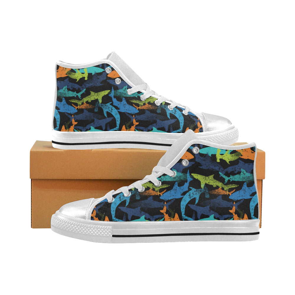 Colorful Shark Women’S High Top Canvas Shoes White Gift For Men Women