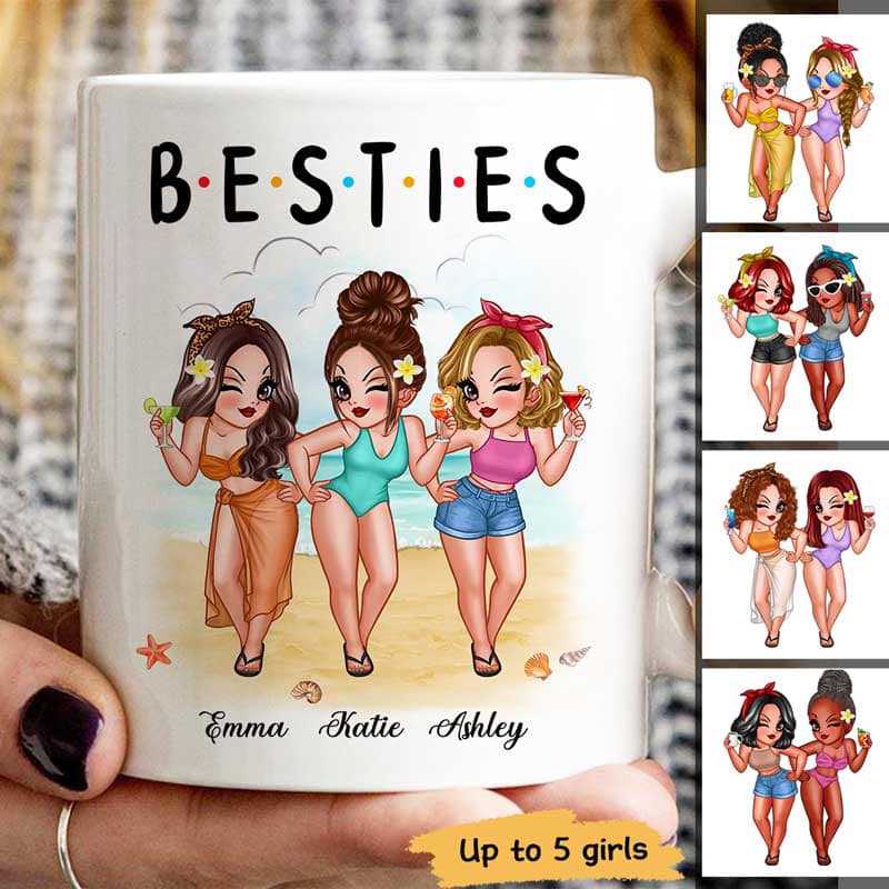 Summer Beach Girls Besties Sisters Personalized Mug