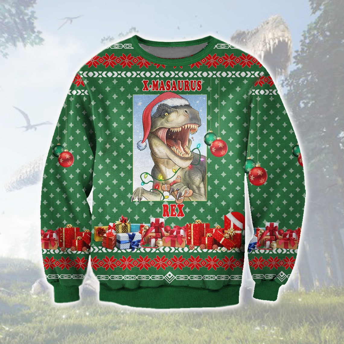 X-Masaurus T-Rex Merry Christmas Ugly Sweatshirt, Christmas Ugly Sweater