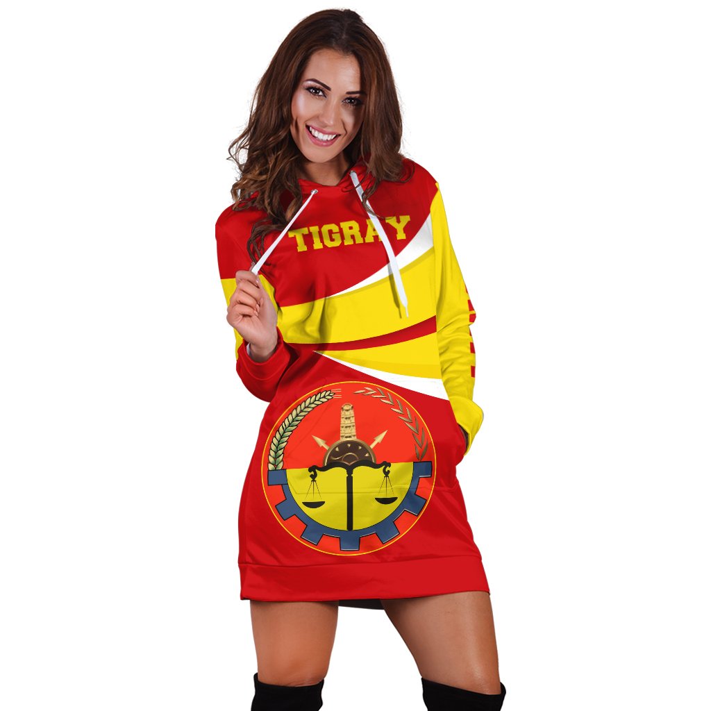 1stTheWorld Tigray Hoodie Dress, Tigray Flag Official Seal Red A10