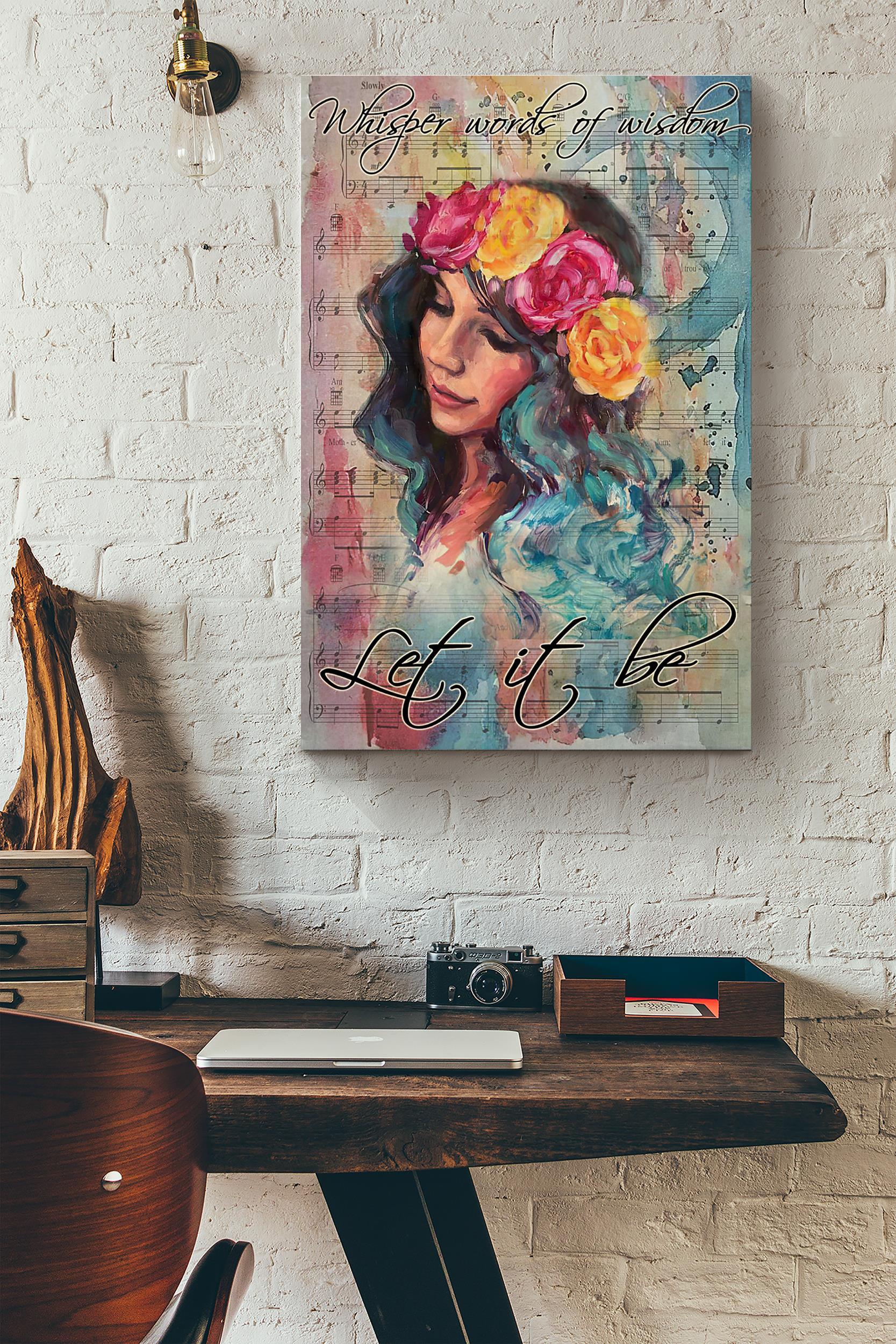 Hippie Girl Music Sheet Whisper Words Of Wisdom Let It Be Flowers Poster Wrapped Canvas