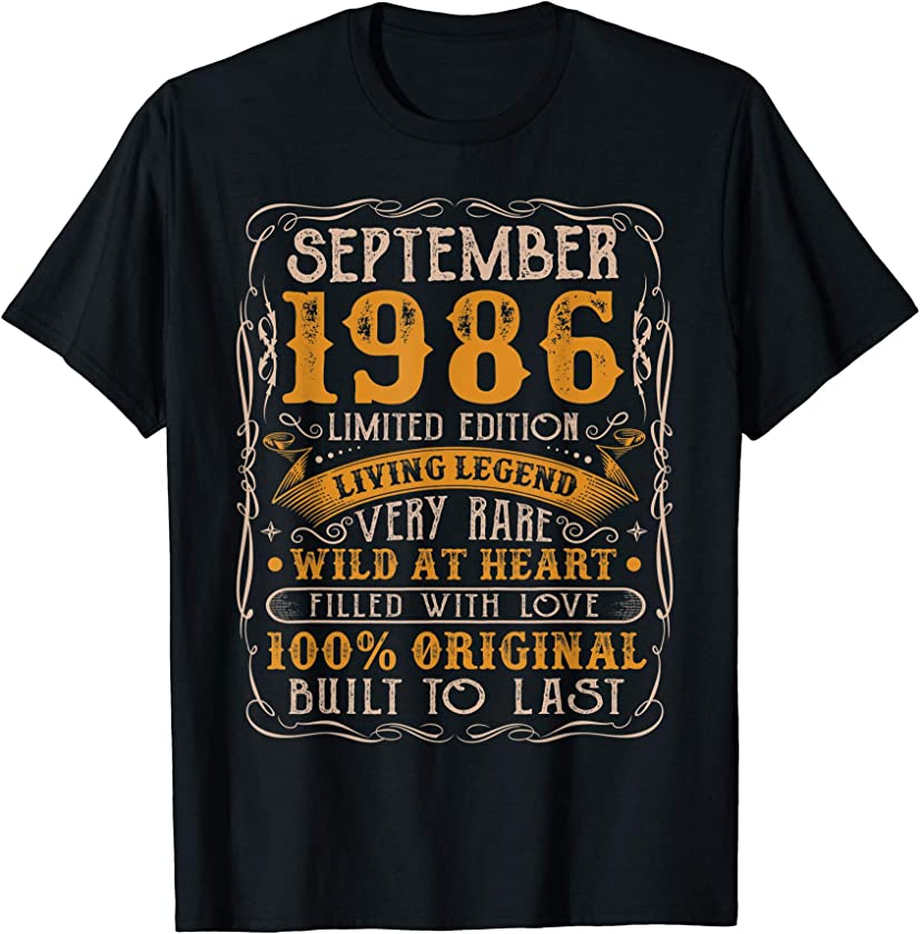 Vintage September 1986 Retro 34 Years Old 34th Birthday Gift T-Shirt