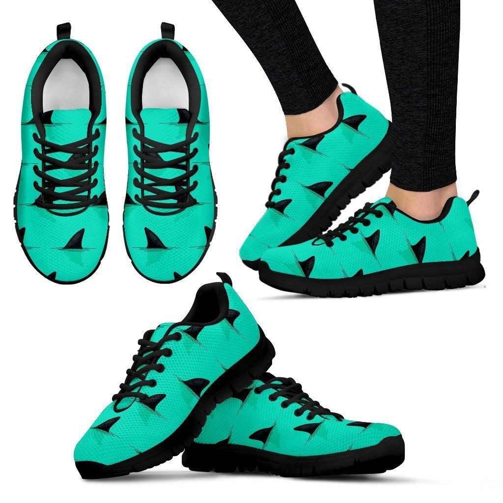 Sharks Fin Pattern Cyan Print Sneakers Shoes