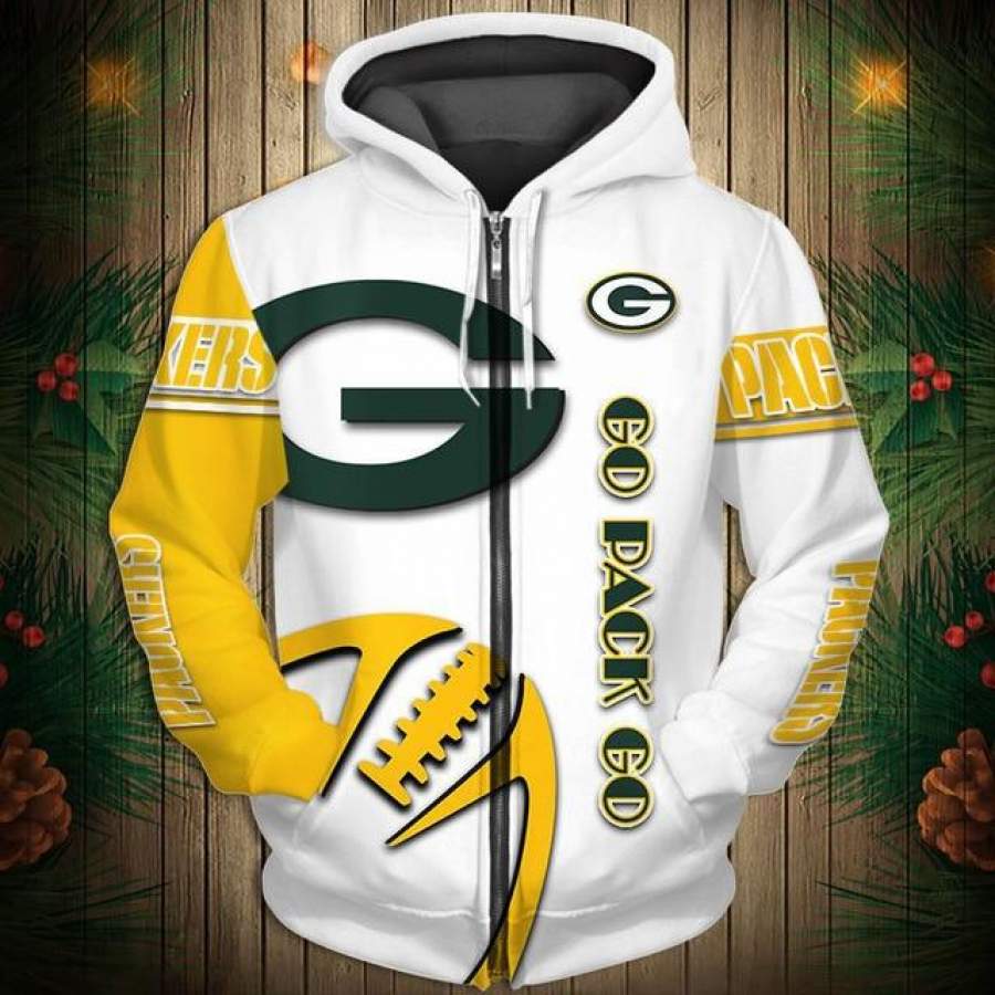 Green Bay Packers Zigzag Casual 3D Zipper Hoodie