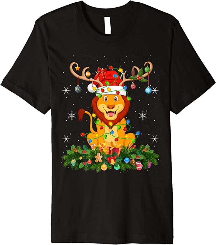 Xmas Holiday Reindeer Hat Santa Lion Christmas Premium T-Shirt