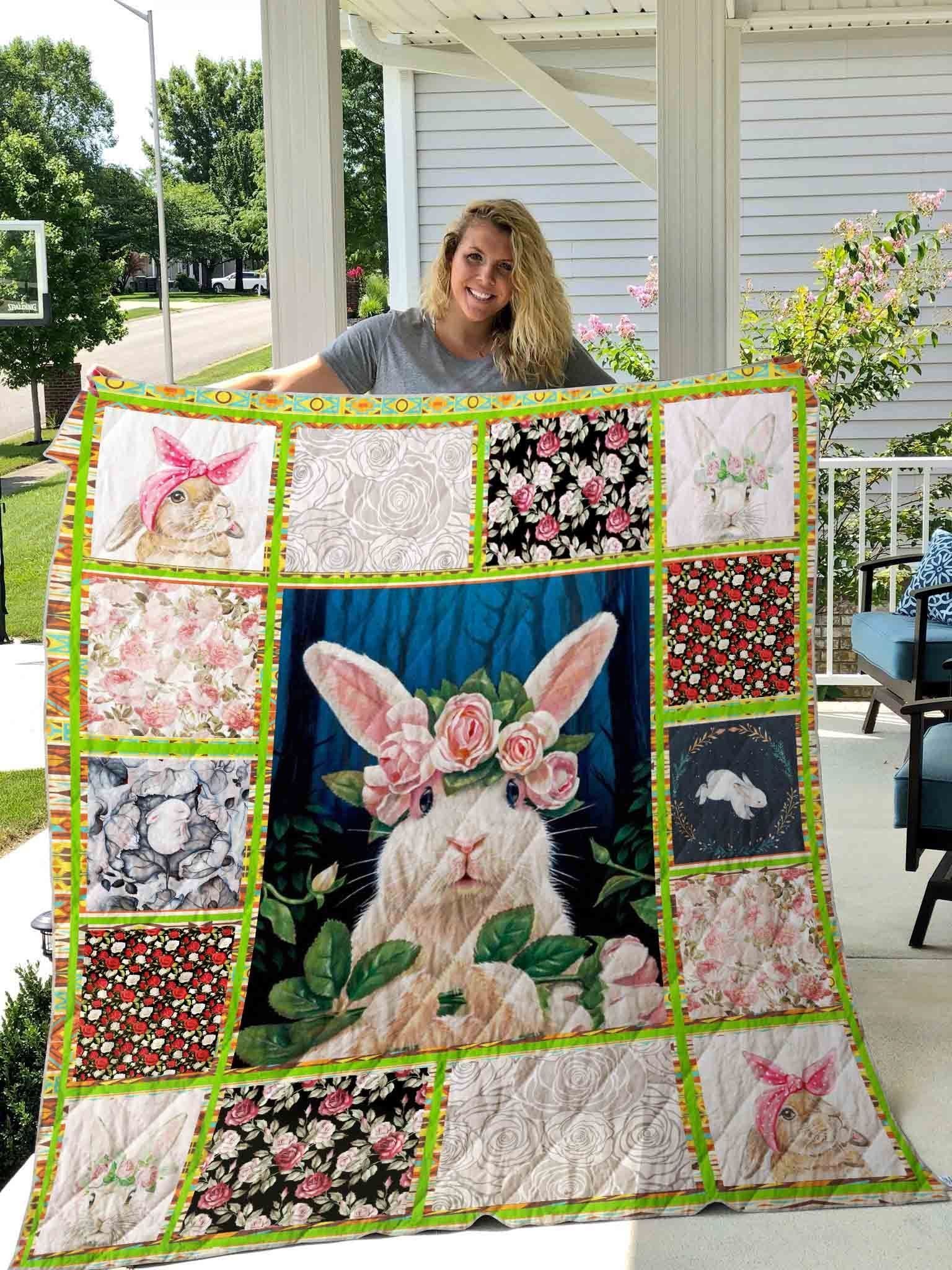 Rabbit Flower Rose  Quilt Blanket