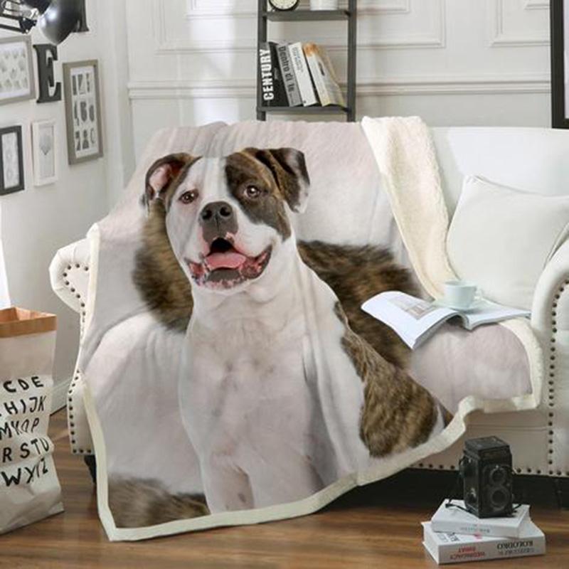 American Bulldog Dog Portrait Fur Printed Blanket