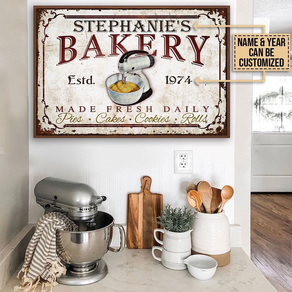 Aeticon Gifts Personalized Baking Made Fresh Daily White Canvas Mom Dad Gift Home Decor