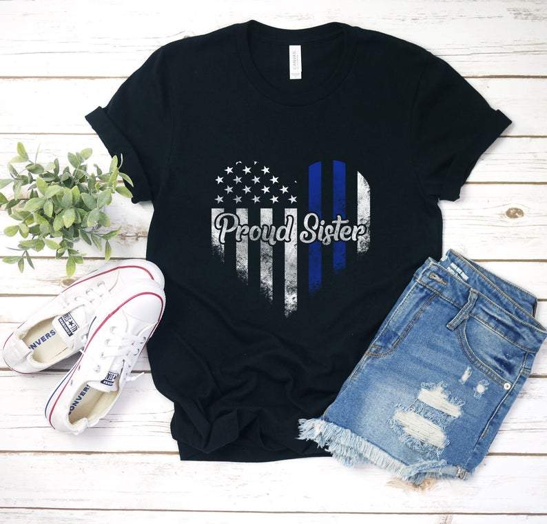 Dreameris Proud Police Sister Shirt T Shirt Tee Tshirt Gift Gifts Cop Leo Police Officer Big Sister Shirts Tank Top Sweatshirt Hoodie Long Sleeve Tees